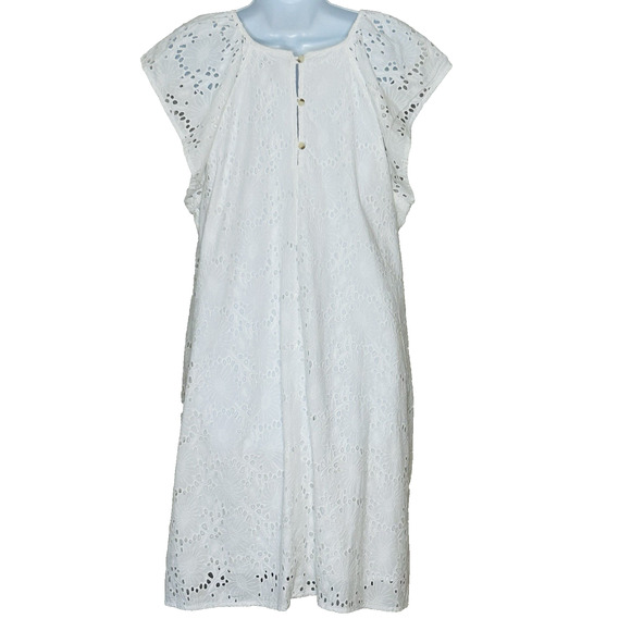 Hatley White Eyelet Lace Dress Size XL Flutter Cap Sleeves Shift - Picture 2 of 8